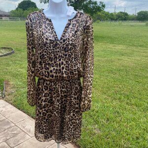 White House Black Market Blouson Leopard Dress; Size 4, NWT